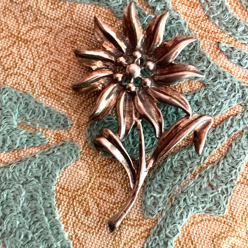 Antique silver sunflower brooch statement pin